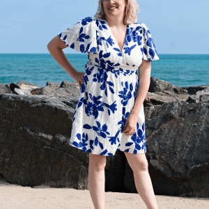 Robe courte fleurie bleu femme