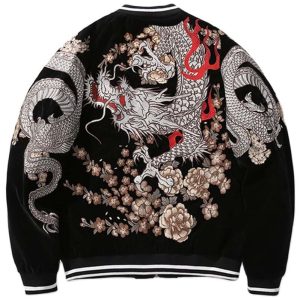 Blouson Dragon Asiatique à Fleurs