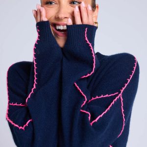 Clarisse bleu marine rose fluo