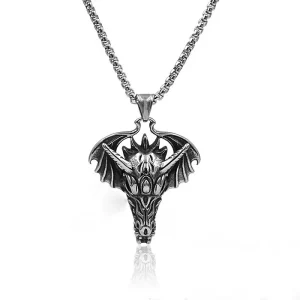 Collier Dragon  Tête Effrayante (Acier)