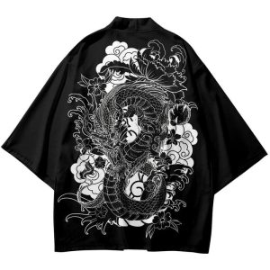 Kimono Dragon Asiatique Noir et Blanc