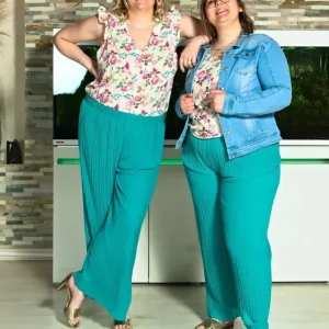 Pantalon plissé turquoise