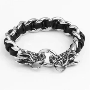 Bracelet Dragon  Cuir Gothique (Acier)