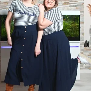 jupe longue boutonnee bleu