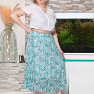 jupe longue fleurie turquoise