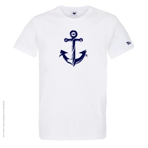 Dessin ANCRE Bleu Marine - T-shirt Blanc Col Rond
