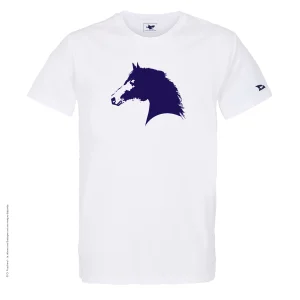 Dessin CHEVAL Bleu Marine - T-shirt Blanc Col Rond