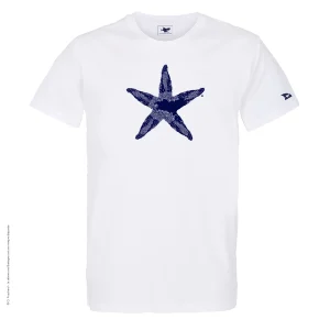 Dessin ÉTOILE DE MER Bleu Marine - T-shirt Blanc Col Rond