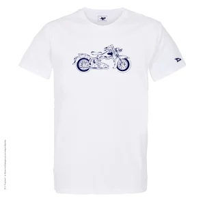 Dessin MOTO AMÉRICAINE Marine - T-shirt Blanc Col Rond