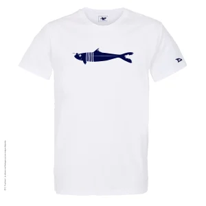 Dessin SARDINE Bleu Marine - T-shirt Blanc Col Rond