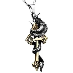 Pendentif Dragon  Croix Gothique (Acier)