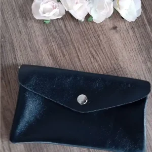 Porte monnaie en cuir métallisé Noir