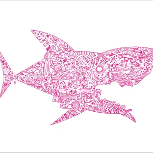 Affiche requin breton graphismes roses