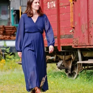 Robe longue plissée marine
