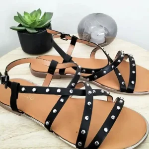 Sandales noire plates Jonc