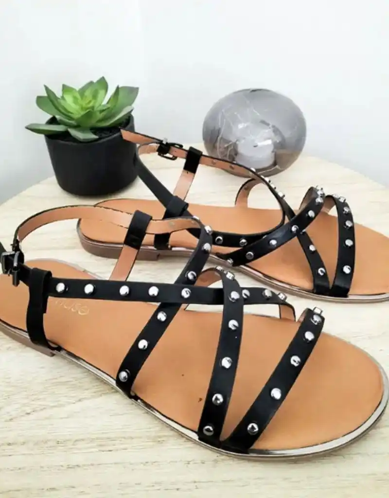 Sandales noire plates Jonc