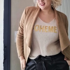 veste camel col cascade en suedine Mahonias